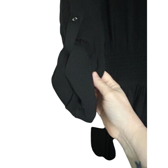 Love Stitch Womens Smocked Elastic Waist Button A Line Maxi Dress Black… - Picture 2 of 7